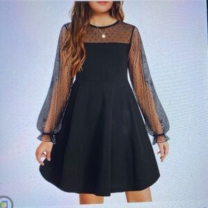 Girls Mesh Long Sleeve Dress W/pockets